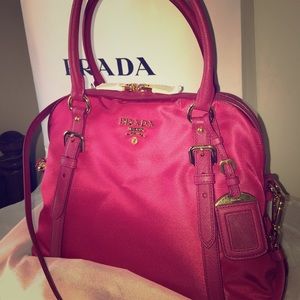 NWT PRADA Bauletto Tessuto Saffiano Satchel 1BB013